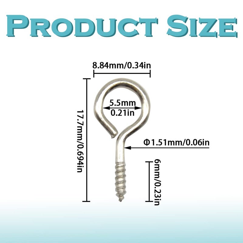 Hocansen 300 Pieces Small Screw Eye Pins 17x8mm Eye pins Hooks Mini Screw Eye Pin Peg for Cork Top Bottles Charm Bead DIY Jewelry Making (17 * 8mm) - Image 2